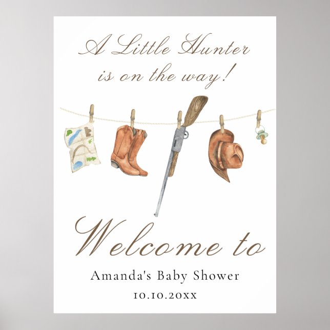 Poster Watercolor Hunter Baby shower Welcome (Devant)