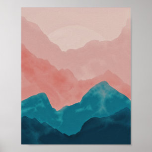 Poster Watercolor Mountain Hills