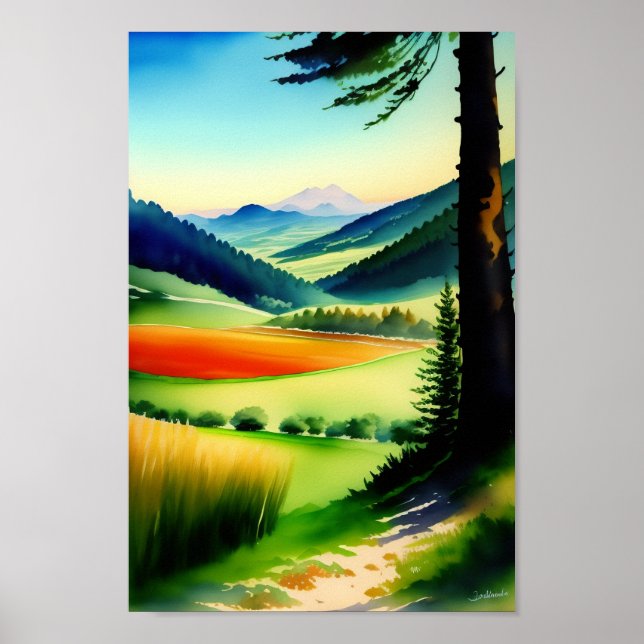 Poster Watercolor Mountain Meadow (Devant)