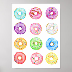 Poster Watercolor pastel color donuts