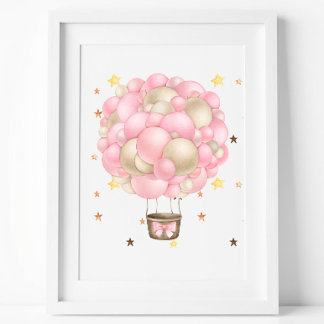 Poster Watercolor Pink and Gold Hot Air Balloon Printable