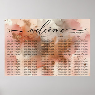 Poster Watercolor Rose Gold Celebration Siège de bienvenu