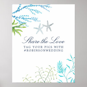 Poster Watercolor Seaweed Beach Wedding Hashtag