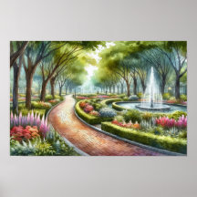 Watercolor Summer Park Scene
