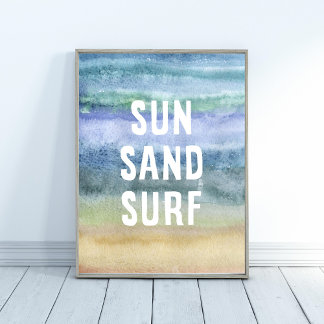 Poster Watercolor Sun Sand Surf Nursery Art Print
