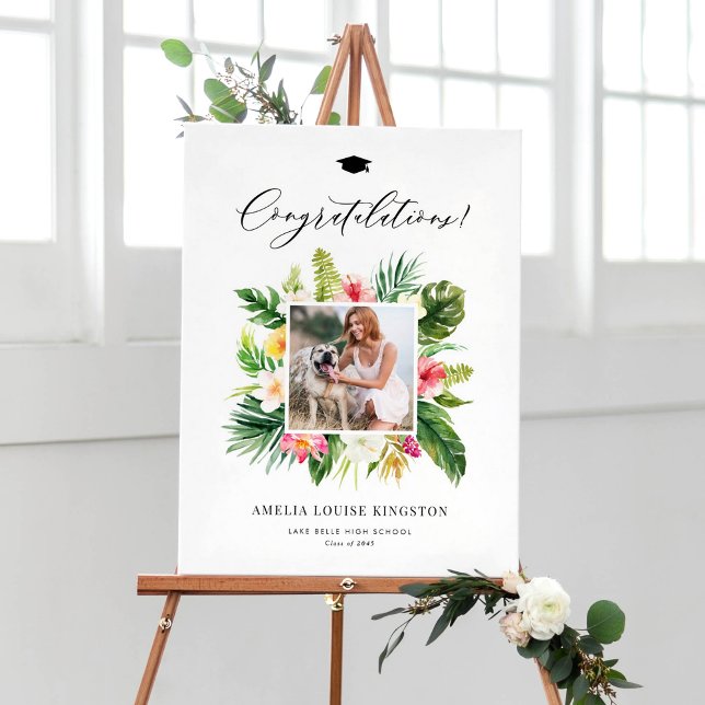 Poster Watercolor Tropical Frame Photo Graduation Party (Watercolor Tropical Frame Photo Graduation Party Poster)