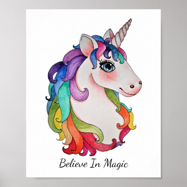 Poster Watercolor Unicorn (Devant)
