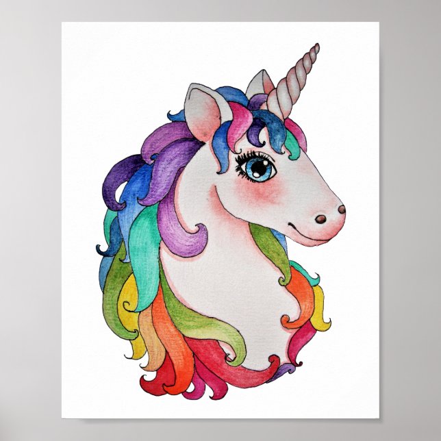 Poster Watercolor Unicorn (Devant)