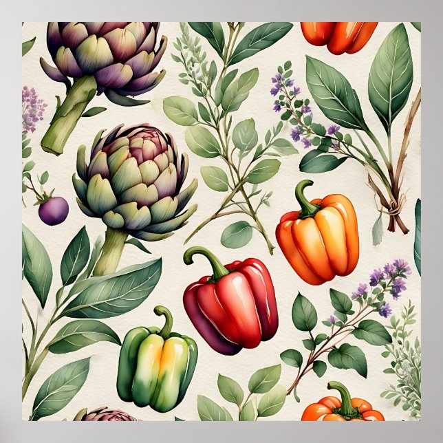 Poster Watercolor Vegetable Garden Pattern (Devant)