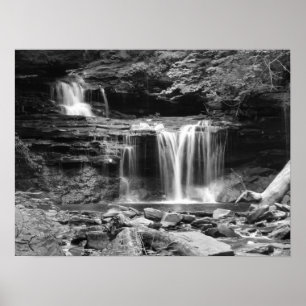 Poster Waterfall in black and white Print