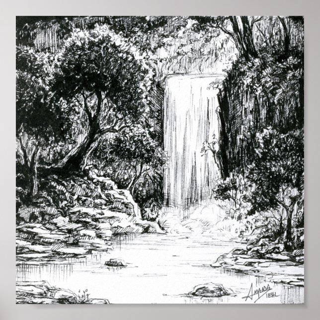 Poster Waterfall in the Woods (Devant)