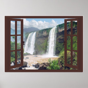 Poster Waterfalls Trompe l'oeil Faux Window