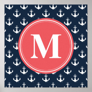 Poster Watermelon Monogrammed Marine Blue Ancre Motif
