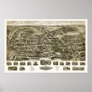 Poster Watertown, carte panoramique de CT - 1918