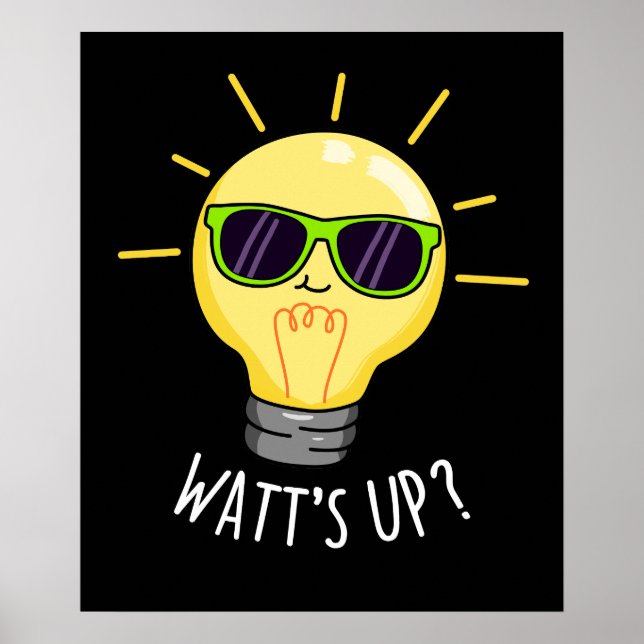 Poster Watts Up Funny Light Bulb Pun Dark BG (Devant)