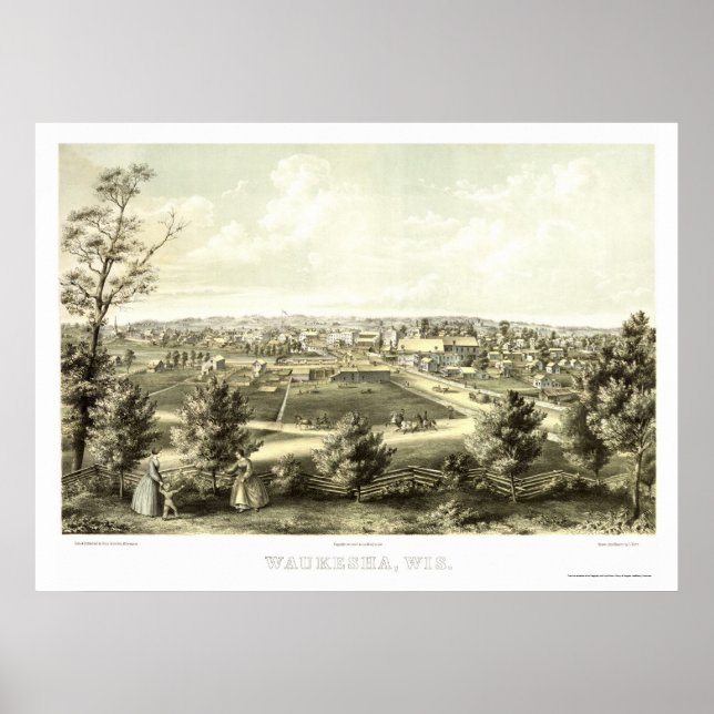 Poster Waukesha, WI Carte panoramique - 1857 (Devant)