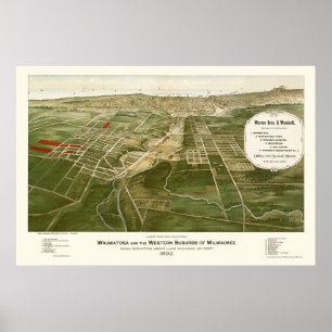 Poster Wauwatosa, WI Carte panoramique - 1892
