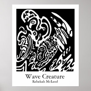 Poster "Wave Creature" B&W Art abstrait