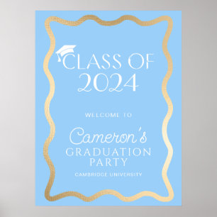 Poster Wave Sky Blue Gold Graduation Party Bienvenue