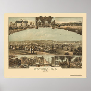 Poster Waverly, NY Carte panoramique - 1881