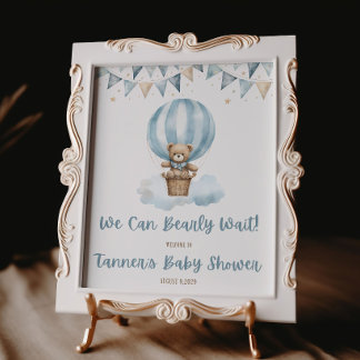 Poster We Can Bearly Wait! Blue Teddy Bear Baby Shower