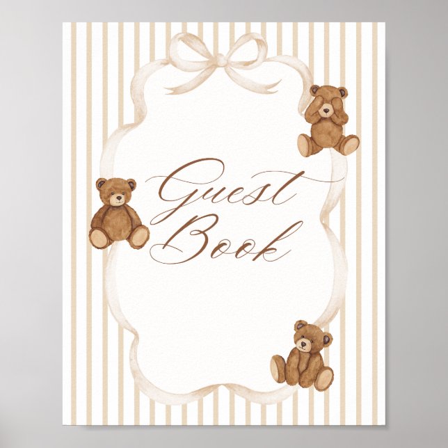 Poster We Can Bearly Wait Elegant Baby Shower guest book (Devant)