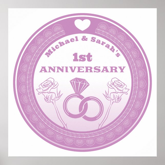 Poster Wedding anniversary Lace look change the year (Devant)
