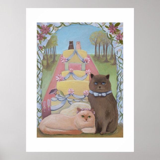Poster Wedding Bride and Groom Cat Art Print (Devant)