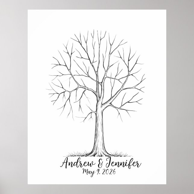 Poster Wedding Fingerprint Tree Guest Book Alternative (Devant)