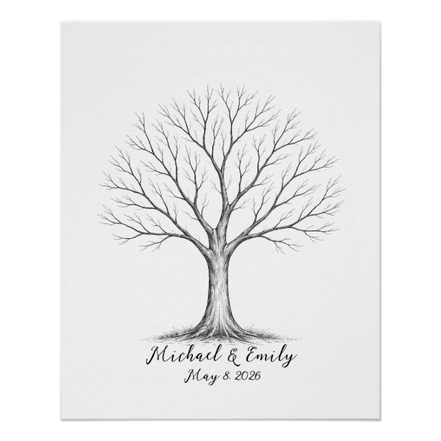 Poster Wedding Fingerprint Tree Guest Book Alternative (Devant)