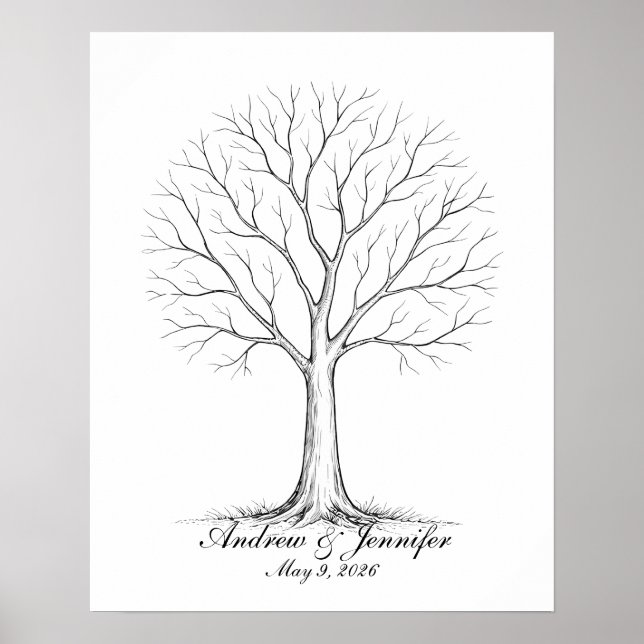 Poster Wedding Fingerprint Tree Guest Book Alternative (Devant)