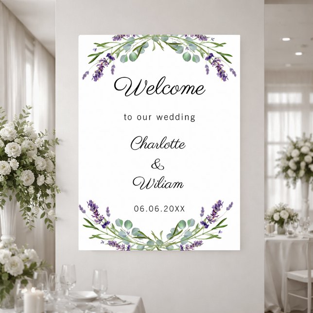 Poster Wedding lavender eucalyptus greenery welcome (Créateur téléchargé)