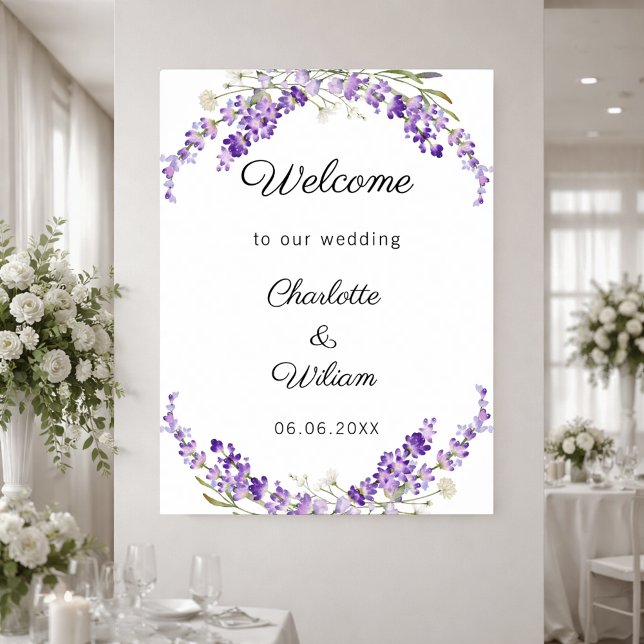 Poster Wedding lavender watercolored welcome (Créateur téléchargé)