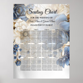 Poster Wedding Navy Blue White Golden Floral Silver
