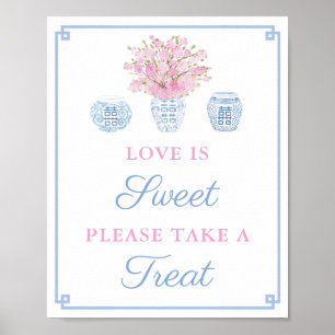 Poster Wedding shower de table Preppy rose bleu doux Favo