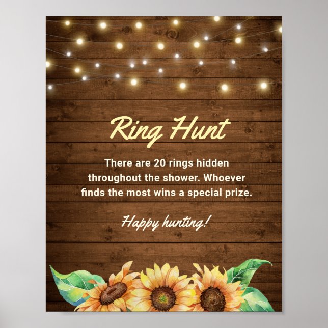 Poster Wedding shower nuptial rustique Ring Hunt Sunflowe (Devant)