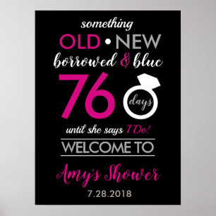 Poster Wedding shower nuptiale noir rose chaud blanc arge