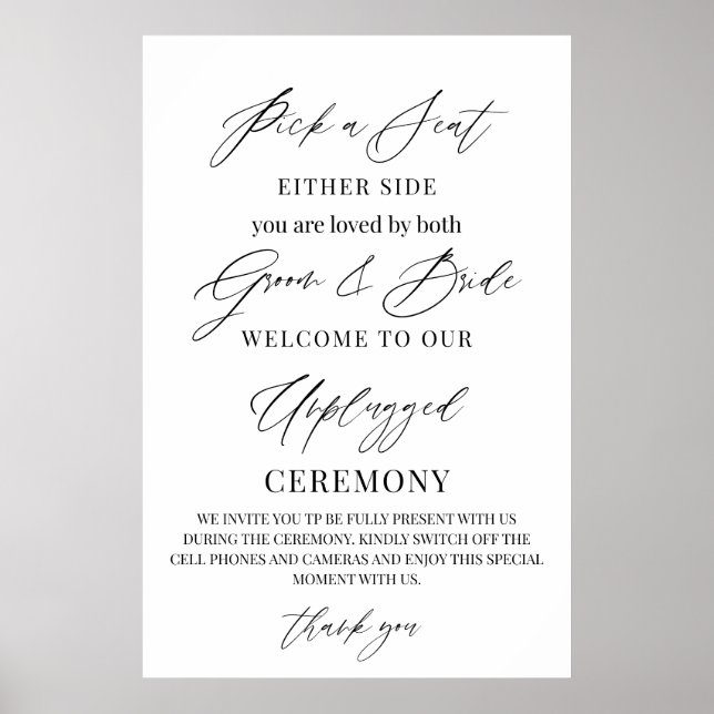 Poster Wedding Sign – Pick a Seat, Not a Side | Unplugged (Devant)