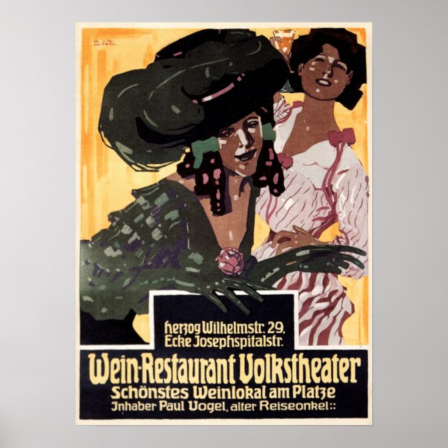 Poster WEIN Restaurant Volkstheater 1908 Ancienne publici (Devant)