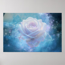 Poster Weiße Rose und Blauer Mond
