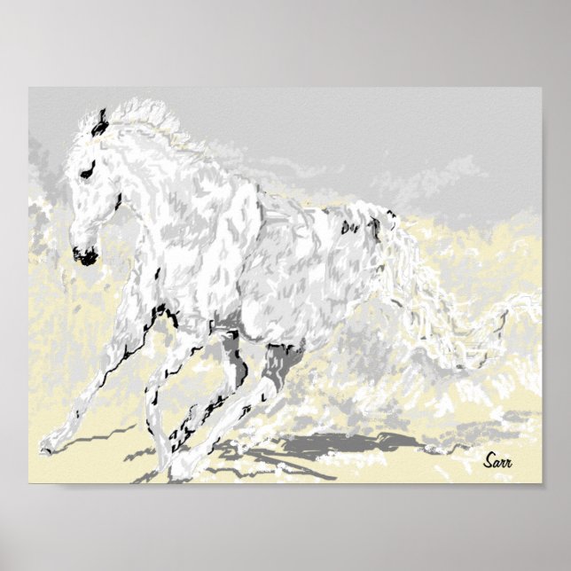 Poster : Weißer Stallion in Bewegung (Vorne)