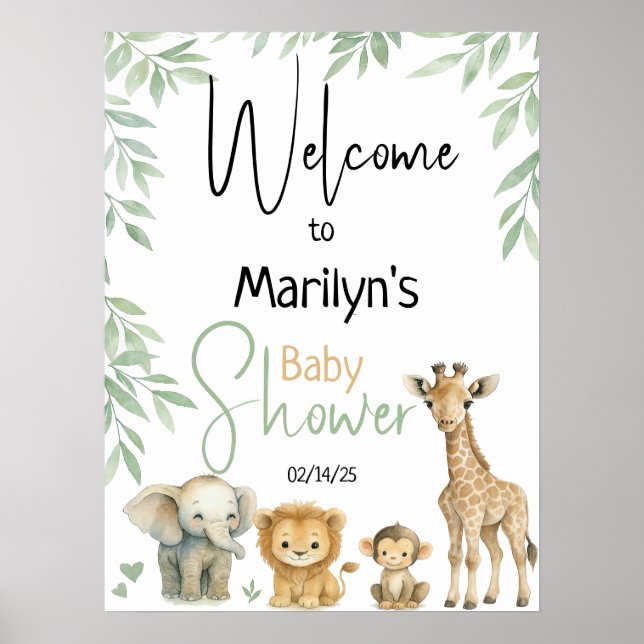 Poster Welcome Baby Shower Baby Animals (Devant)