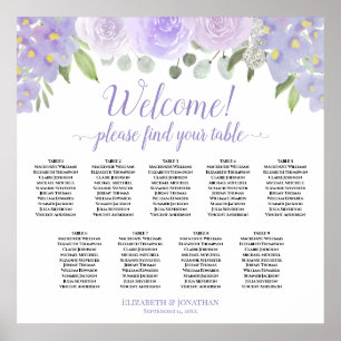 Poster Welcome! Lavender Boho Roses 9 Table Seating Chart