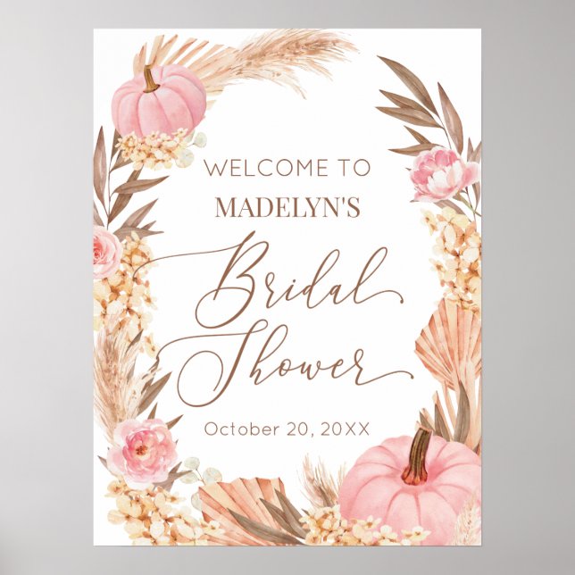 Póster Welcome Sign Floral Pink Pampas Bridal Show Poster (Vorne)