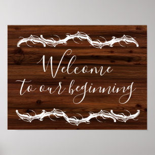 Poster Welcome to our beginning rustic wood wedding sign