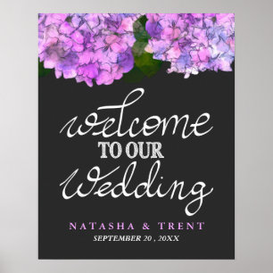 Poster Welcome To Our Wedding Typography Hydrangea Floral