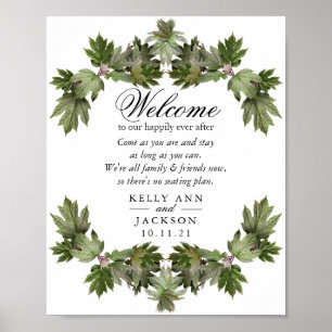 Poster Welcome Wedding Seating - Trendy Green Leaf Swags