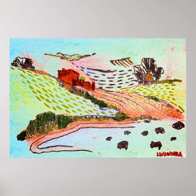 Poster Welsh Countryside stylo & crayon croquis avec mout (Devant)