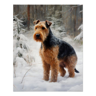 Poster Welsh Terrier Laisser Neige Noël