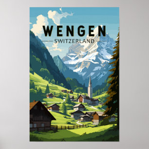 Poster Wengen Suisse Travel Art Vintage